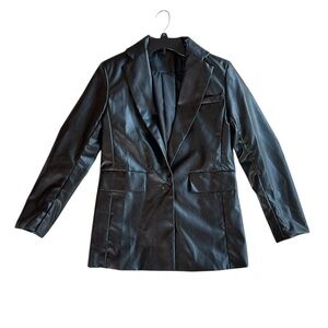 Black faux leather blazer Jacket with a single button closure size Small
